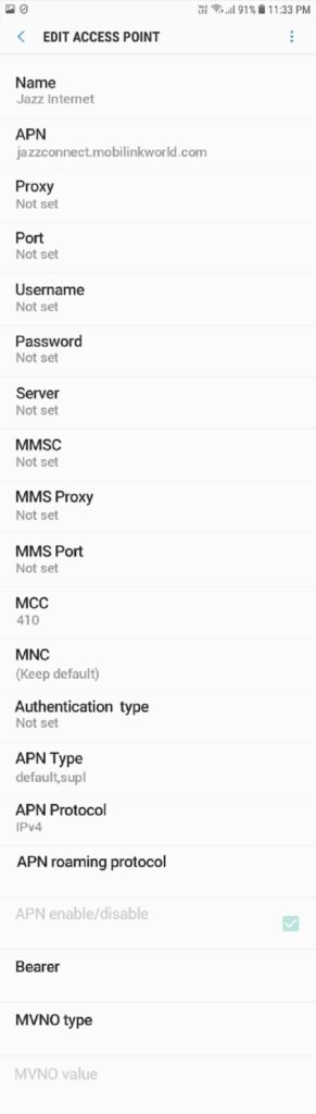 Jazz APN Setting Manually