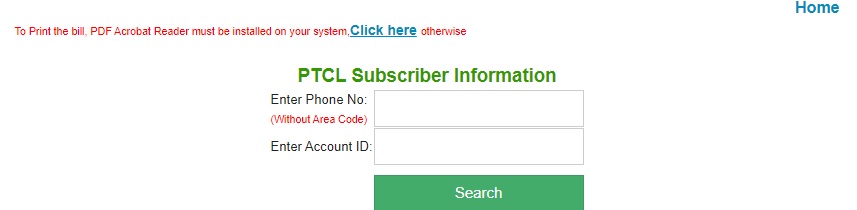 PTCL Bill Online Print Login