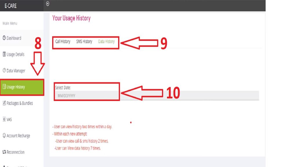 Call SMS & Data History