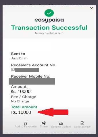 Send Money from Easypaisa success