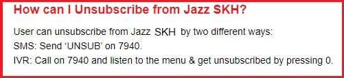 Jazz SRK Unsub Code