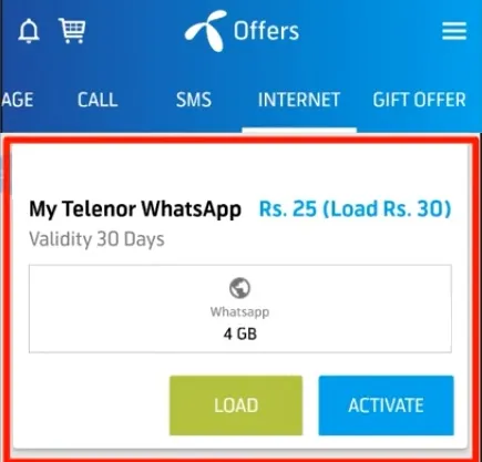 4GB Packages Display in App