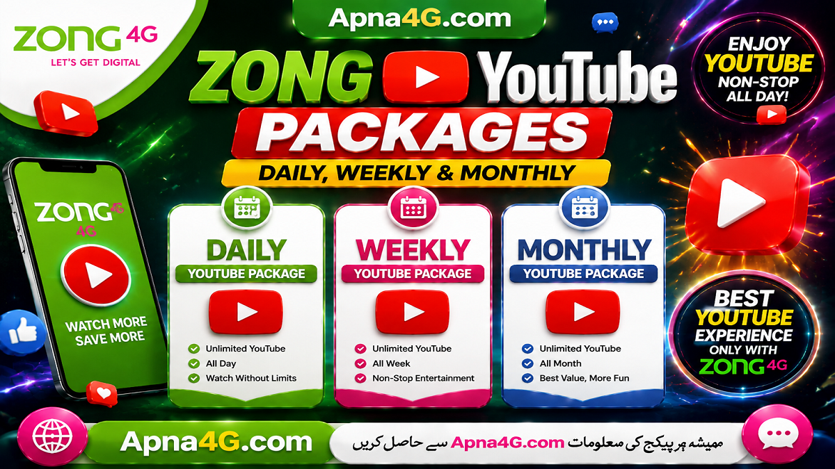 Zong YouTube Packages Daily Weekly Monthly