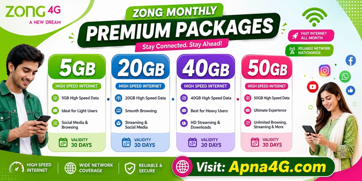 Zong Monthly Premium (5GB 20GB 40GB 50GB) Packages